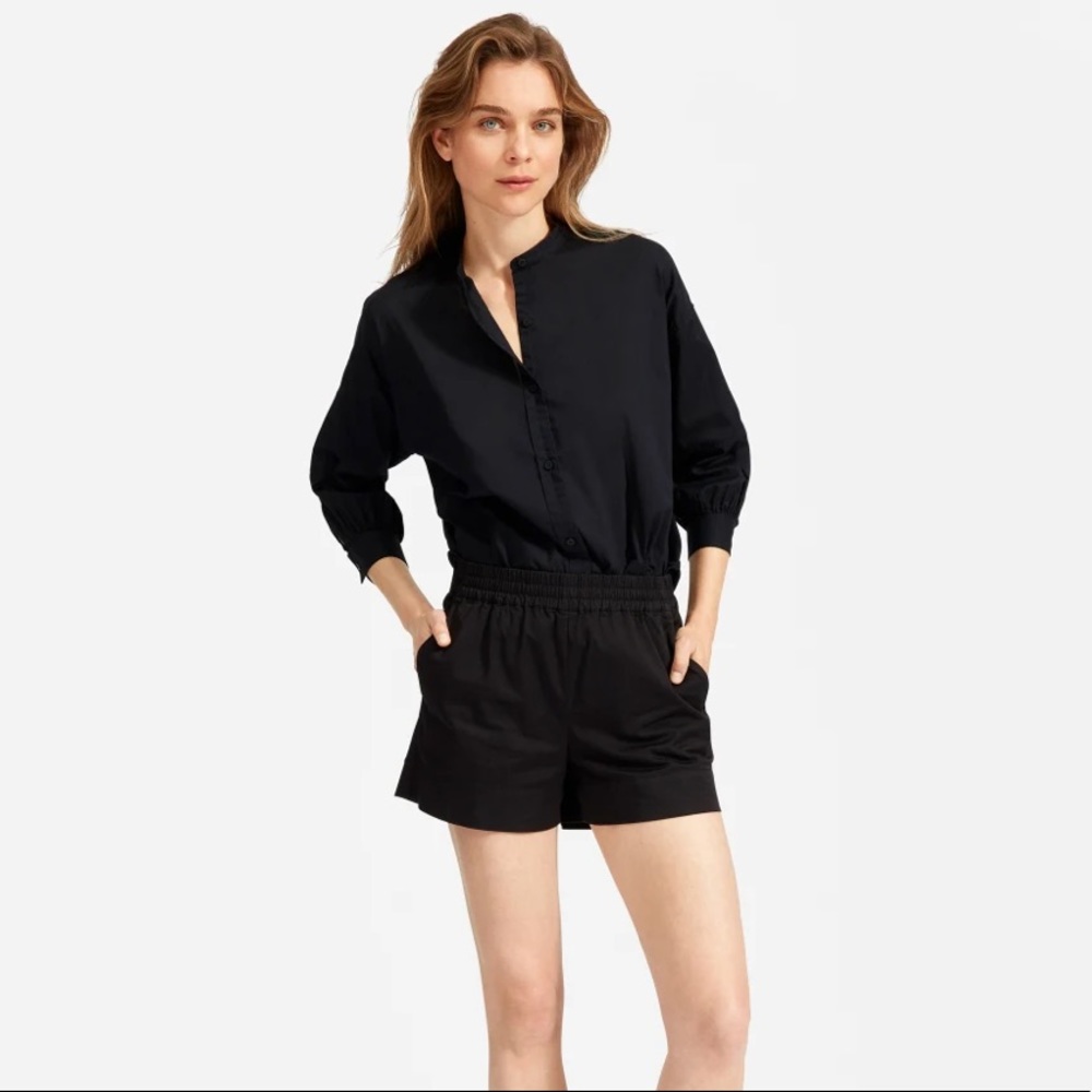 Everlane collarless air shirt black
